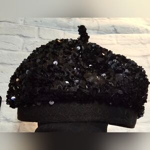 Foxblood Black Sequin Beret